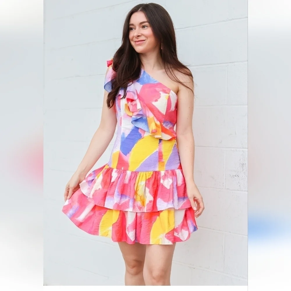 NWOT FRENCH CONNECTION Isadora Faron One Shoulder Ruffle Mini Dress 10 - Picture 1 of 13